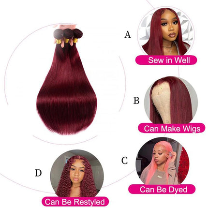 Peruvian 99J Straight Human Hair Bundles Wine Red Human Hair Extenstion Grade 12A Remy Hair 1/3 Pc Straight Human Hair Bundles