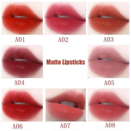 8 colors Lipstick Waterproof Sweatproof Long-lasting Makeup Glitter Matte Velvet Nude Lipstick Women Cosmetics Makeup