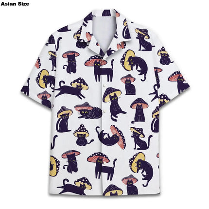 Cartoon Mushroom Hawaiian Shirt For Men Women Tops, Trippy Funny Psychedelic Aesthetic Shirts, Mushroom Button-Up Short Sleeve