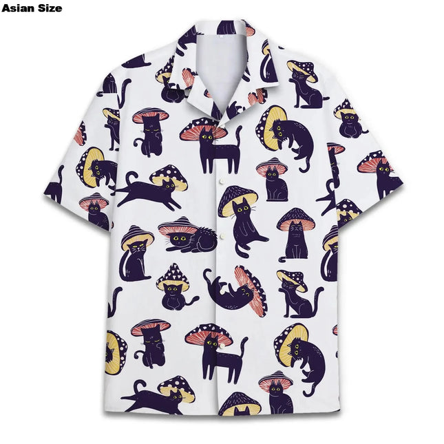 Cartoon Mushroom Hawaiian Shirt For Men Women Tops, Trippy Funny Psychedelic Aesthetic Shirts, Mushroom Button-Up Short Sleeve