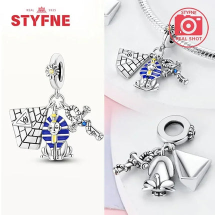 Silver 925 Gold Pyramid Mummy Double Charm Elephant Beads Fit Original Bracelet DIY Fine Jewelry Accessories for Women Gifts
