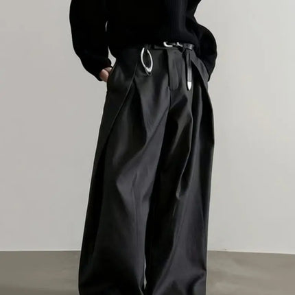 Harajuku Work Wear Wide Leg Suit Pants Men Business Pleated Curved Straight Long Trousers Streetwear Loose Casual Baggy Pants
