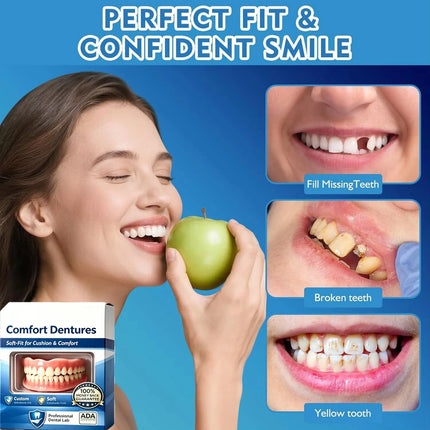 Upper & Lower Full Mouth Silicone Dentures, Lifelike Fake Teeth, Ideal for Daily Oral Care & Confidence Boost