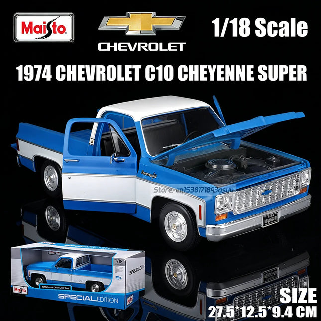 Maisto 1:18 1974 Chevrolet C10 Cheyenne Super pickup Alloy Car Model Static Die Casting Collection Gift Toy Gift Black base