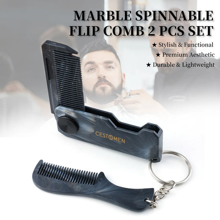 1/2PCS Marble Pattern Beard Folding Comb With Key Chain Mini Mustache Comb Men Portable Travel Beard Care Hair Styling Tool Comb