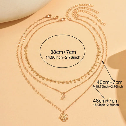 Gold Layered Star Necklace Set For Women 3PCS Dainty Sun Pendant Choker Adjustable Necklace for Daily Beach Party Gift