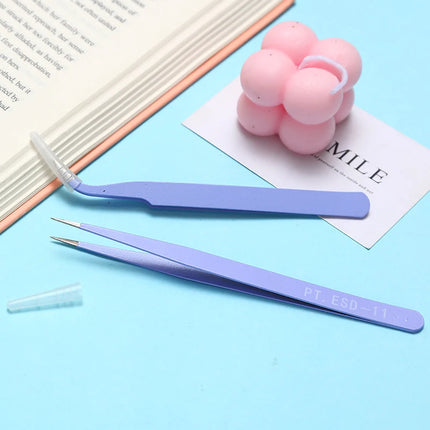 New 1Set Stainless Steel Straight Curved Tweezers For Nail Art Sticker Rhinestones Picking Tool Makeup Eyelash DIY Tweezer Tool