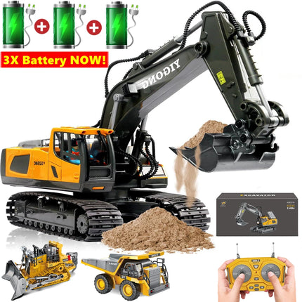 4WD Remote Control Excavator Toy Radio Controlled RC Dump Truck Vehicle Crawler Bulldozer Construction Buggy Light and Sound Car