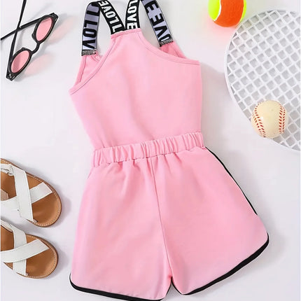 2025 Disney Stitch Girls 3-12Y Summer Romper. Thick-strap off-shoulder loose breathable shorts jumpsuit. Casual outfit!