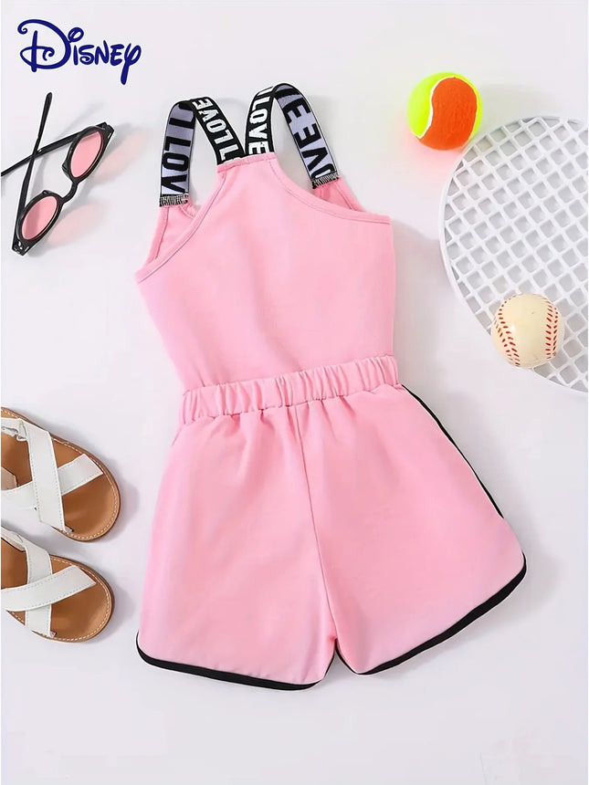 2025 Disney Stitch Girls 3-12Y Summer Romper. Thick-strap off-shoulder loose breathable shorts jumpsuit. Casual outfit!