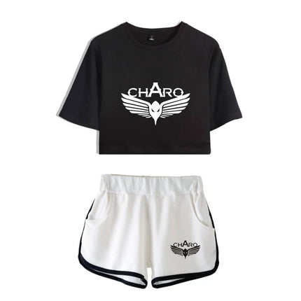 Fashion Youthful Rap Group PNL Print Two Piece Set Women Sexy Shorts+lovely T-shirt Cute Dew navel Sport Girl suits