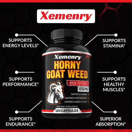 Men's Horny Goat Weed Capsules 5050 mg Formula Contains Black Pepper Extract