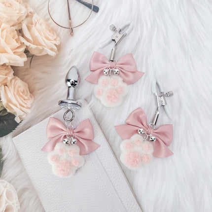 BDSM Nipple Clamp Cute Bow Cat Claw Breast Clip Collar with Bell Anal Plug Butt Plug Nipple Stimulation Flirting Adult Sex Toys