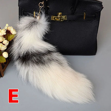 40cm Large Fox Tail Keychain Soft Fluffy Fur Pom Pom Key Chain for Women Handbag Pendant Fashion Plush Animal Tail Keyring