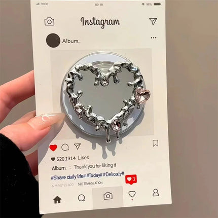 Luxury 3D Melt Love Heart Mirror Foldable For Magsafe Griptok Holder Phone Finger Ring Stand Support For iPhone 16 Pro Max