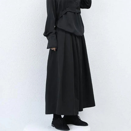 Dark Gothic Style Loose 7-point Hakama Pants 2024 New Trendy Wide Leg Pants Genderless Large Size Design Samurai Pants Unisex