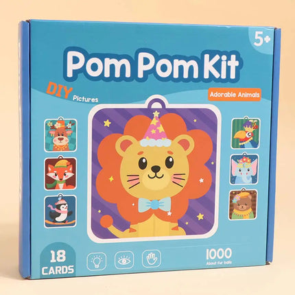 Handmade Material Children's Sticker Book Hairball Educational Animal Pompom Art Kit Early Learning Montessori Pompom Crafts