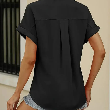 Plus Size 1XL-5XL Women's Casual Solid Color Button-Up Short Sleeve Lapel Shirt  Ladies Fashion Lapel Collar Blouse Shirt
