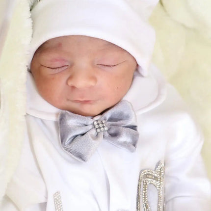 Original UK Prince Take Me Home Outfit Baby Crown Jewels set Baptism Bling Outfit Rubybelleb Light Blue 3pcs Layette Swaddle Set