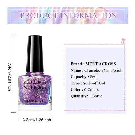 2pcs 8ml Chameleon Nail Polish Set Gorgeous Glitter Galaxy Chrome Holographic Nail Polish No-Bake Quick Dry Long-Lasting Nails
