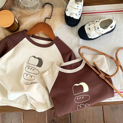 Children's Spring New Top, Boys and Girls Baby Long-Sleeved Casual T-shirt, Round Neck Cartoon Base Shirt for Outdoors