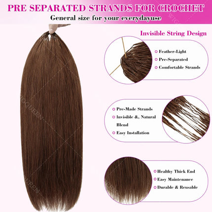 4/27 Pre looped Brown Highlight Feathered Human Crochet Hair Silky Straight Miracle Knots Bundles Human Hair Extension For Braid