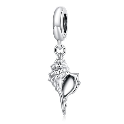WOSTU 925 Sterling Silver Blue Conch Charm Ocean Bead Animal Turtle Starfish Pendant Fit Original Bracelet Necklace DIY Jewelry