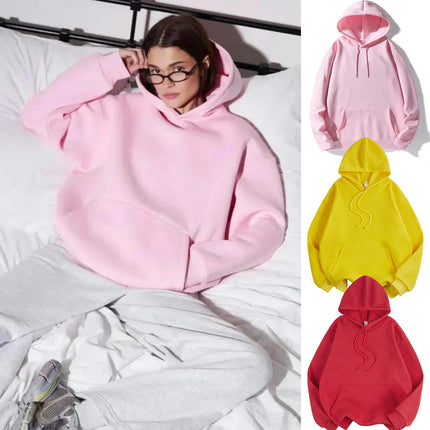 Basic Winter Women's Solid Hoodies Stretch Fleece Comfortable Sweatshirts Loose Pocket Warm Clothes New Street Female Pullover