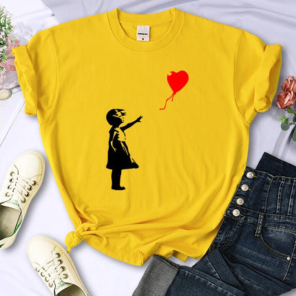 Let'S Fly Love Balloons Prints Womens T-Shirt Soft Breathable Short Sleeve Street Hip Hop Trend Tops Casual Female Tee Clothing