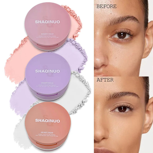 SHAQINUO Dual-Effect Translucent Powder Compact-Pencil+Loose Powder, Instant Skin Smoothing, Brightens & Controls Oil Without Caking