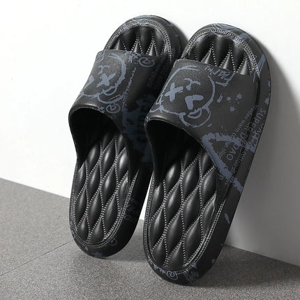 Plus Size 48-49 Graffiti Men Slippers Sole EVA Indoor Open Toe Flip Flops Beach Slides Flat Sandals Printing Cartoon Slides