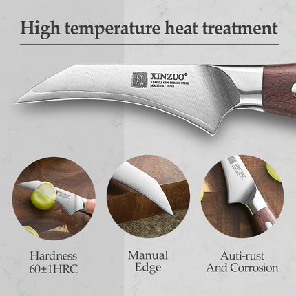 XINZUO Household Kitchen Knife Customized 3” Paring Knife 3 Layers Clad Steel High Quality Red Wood Handle Fruit Peeling Knife