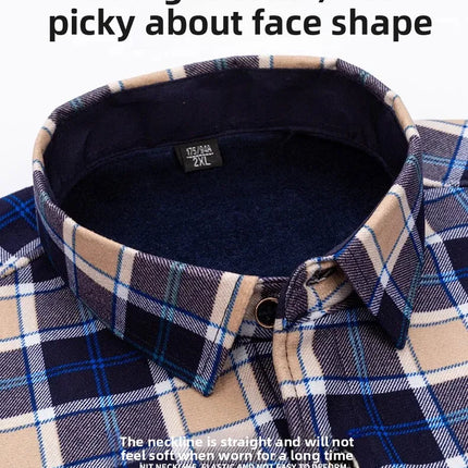 Thickened Fleece Men's Casual Shirt Warm Plaid Set Winter Wear Comfortable Breathable Fashionable Chinese Brand Clothing