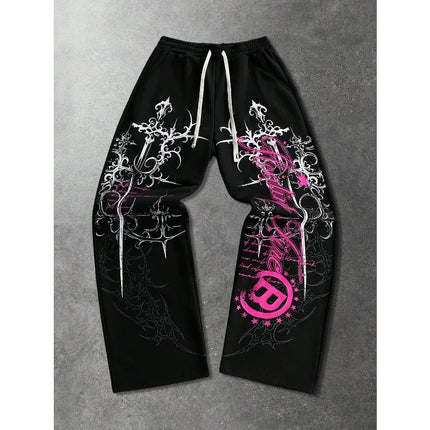 2026 Trendy New Y2K Gothic Thorn Printed Pants Men's and Women's Running Pants Retro Rock Straight Pants Fashion Street Casual