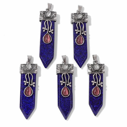Blue Lapis Lazuli Pendant Gems Cross Hand Oval Shape Natural Stone Lapis Lazuli Charms for Jewelry Making Necklace DIY Bracelet