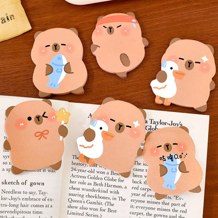 5Pcs/Lot Cute Capybara Sticky Note 60Sheets/Book Kawaii Goose Fish Capybara Shaped Memo Pad Student Message Writing Pads School