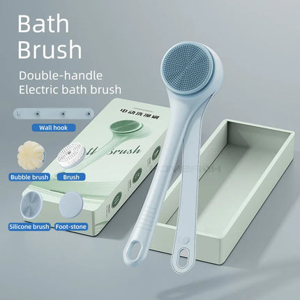 HOMEFISH Dual Handle Electric Bath Body Scrubber Brush with Long Handle Back Cleaning Tool for Back Exfoliation And Deep Cleanin