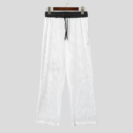 INCERUN Men's Pants Mesh Patchwork Joggers Drawstring Casual Trousers For Man Streetwear See Through Sexy 2026 Casual Male Pants