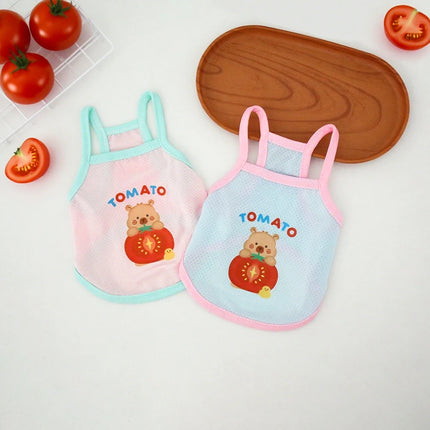 Pet Summer Breathable Ice Silk Strap Cat and Dog Cooling Clothes Cute Bear Printed Dog Clothes