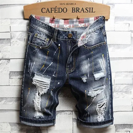 Summer Blue Men's Ripped Jeans Shorts, Fashion Casual Denim Shorts Asian Size 28-36 38 40 Male Slacks, 2025 New