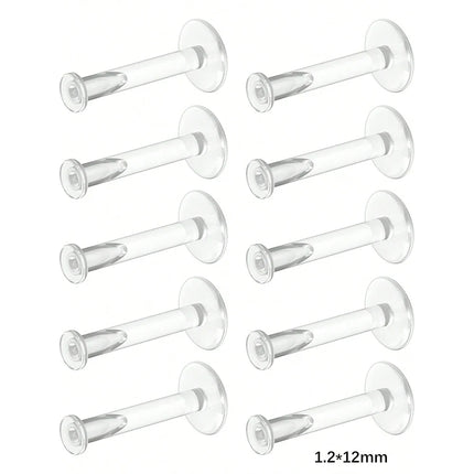 10pcs 16g Clear Earrings, Bioflex Labret Clear Piercing Retainers Plastic Clear Piercings Stud Earrings  Cartilage Helix Tragus