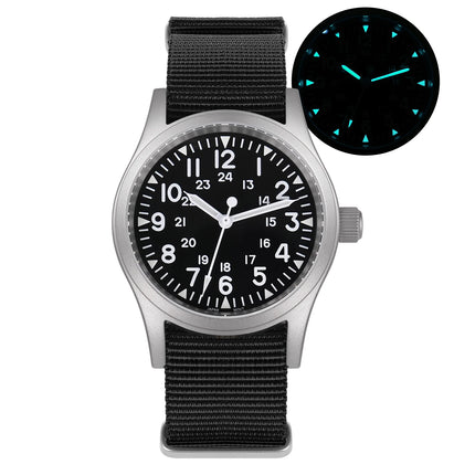 Militado Ml05 Vintage Field Watch VH31 Sweep Second Quartz Movement Sapphire Crystal High Clear AR Coating Luminous 38Mm Watches