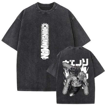 Washed Vintage Anime Chainsaw Man Makima Merch T-shirt Men Women Manga Casual Oversized T Shirts Male Retro 100% Cotton T-shirts
