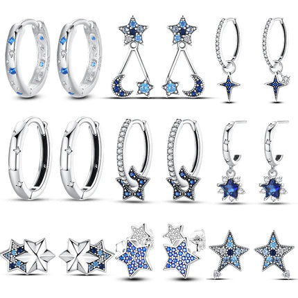 Real 925 Sterling Silver Star Earrings For Women Sparkling Zircon Ear Studs Luxury Fine Engagement Wedding Jewelry Gift For Girl