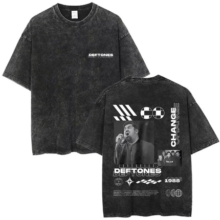 New Arrival Mens Clothes Tee Shirt Homme Washed Vintage Rock Band Deftones Private Music Graphic  Men Clothing New in Top & Tees