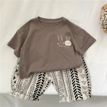 2025 Summer New Arrivals Children's short sleeve T-shirts Pure Cotton 2-7Y Cartoon Bunny T shirt Boys and Girls Loose casual Tops