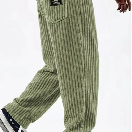 Men'S Corduroy Straight Leg Pants with Drawstring Waist, Pockets, and Logo Design - Stretchy, Casual Fit for Everyday Wear