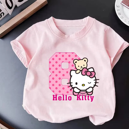 New Children's T-shirt Cute and Fun Digital Hello Kitty Print Pure Cotton Parent-child Outfit, A Must-have for Babies in Summer