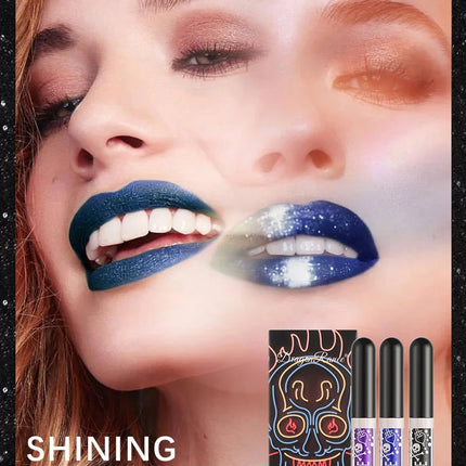 3pcs Glitter Lipstick Set Waterproof Sexy Blue Purple Black Lip Gloss Shiny Lip Tint Halloween Lip Makeup Tool Korean Cosmetics