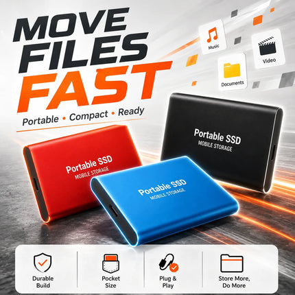 1TB External Hard Drive Portable SSD USB 3.1 Type-C Fast Transfer Shockproof for Laptop Mac PC Home Office Use